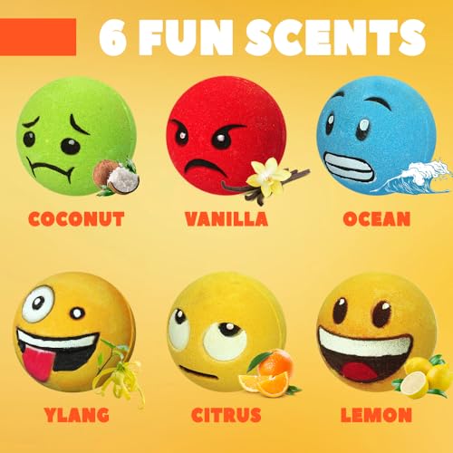 Large Emoji Face Bath Bombs Set of 12 – Handmade Spa Fizzies with Shea & Essential Oils
