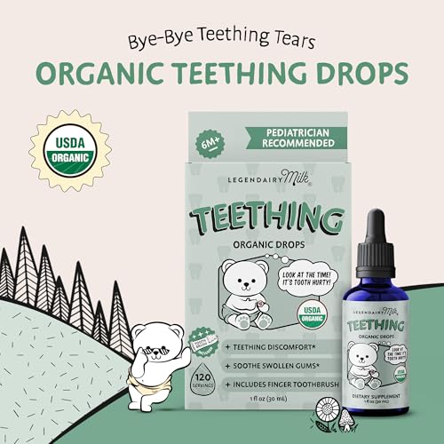Organic Baby Teething Drops with Toothbrush - Herbal Soothing Relief for Gums