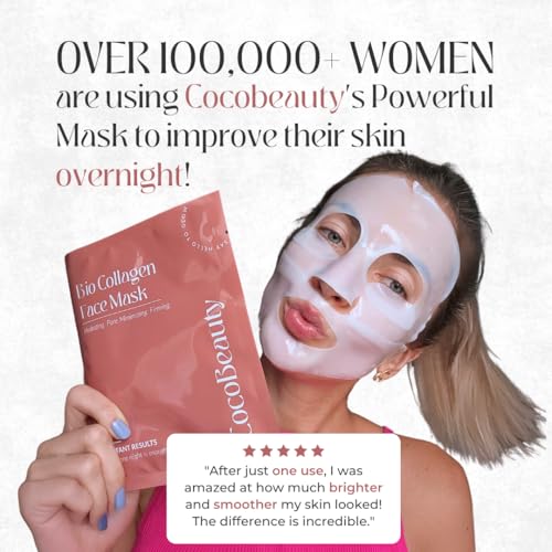 Collagen Sheet Mask ? Hydrating Korean Face Mask for Fine Lines & Anti-Aging, Deep Moisture, Radiant Skin Boost, Bio-Collagen Facial Masks (4 Pack)