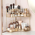 Corner Bathroom Counter Organizer 2-Tier Makeup Storage - Gold