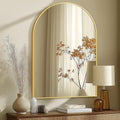 Gold Arched Wall Mirror 40x28 Inches Metal Frame Vanity Mirror for Bathroom & Decor - TRAHOME