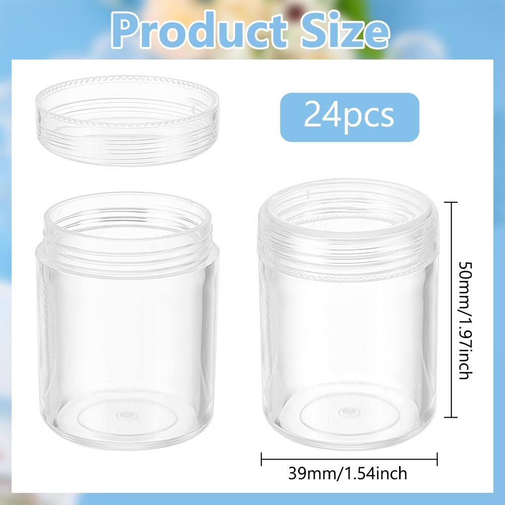 BENECREAT 24 Pack 40ml Clear Bead Jar Empty Plastic Storage Container 1.5x2inch with Rounded Screw-Top Lids for Beads, Nail Art, Glitter, Make Up, Cosmetics and Travel Cream