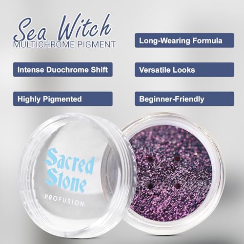 Profusion Cosmetics Sea Witch Duochrome Sacred Stone Eyeshadow - Smooth, Mesmerizing Blue-Purple Color-Shifting Pigment with a Rich Vibrant Texture, Long-Wearing Vegan & Cruelty-Free Makeup, Tragic