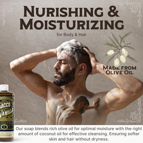 Castile Liquid Body Wash for Sensitive Skin ? Natural Shampoo for Men with Olive Oil, Cocoa Butter & Coconut Oil ? Tobacco Vanilla by Carolina Castile (Tobacco Vanilla, 1 Gallon)