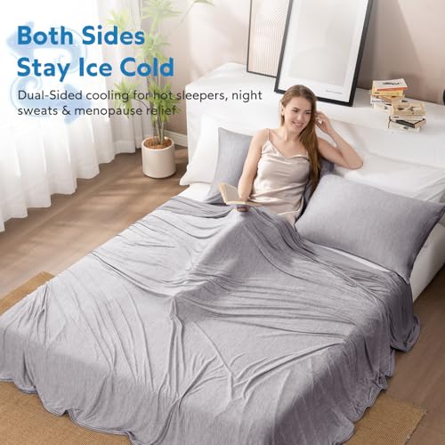 HOMFINE Cooling Blanket Queen 90x90 Grey for Hot Sleepers, Double-Sided Nano Fiber