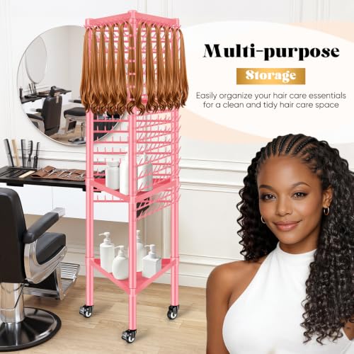 Pink Braiding Hair Rack with 3-Side Design & 420 Pegs - Hair Extension Organizer