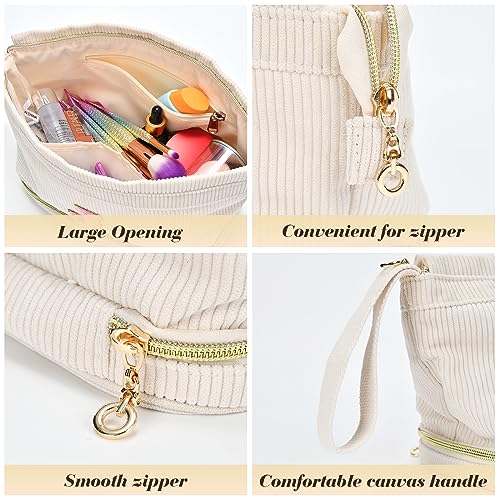 Personalized Makeup Bag for Girls - Initial Women Travel Cosmetic Organizer, Double Layer with Brush Holder - L