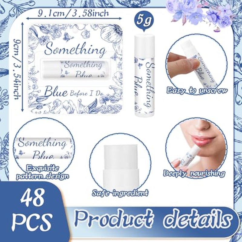 48 Pcs Something Blue Before I Do Gifts for Guests Something Blue Lip Balm Floral Wedding Party Favors Bridal Shower Travel Size Lip Balm Party Supplies for Bridesmaid Bachelorette Souvenirs