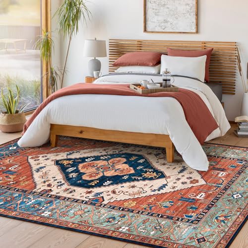 8x10 Rust Washable Boho Southwestern Area Rug - Large Vintage Oriental Design