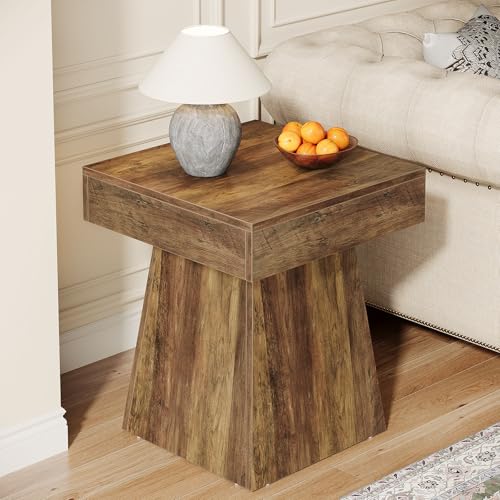 Tribesigns Rustic Mushroom-Inspired End Table with Wide Base - Brown / 1