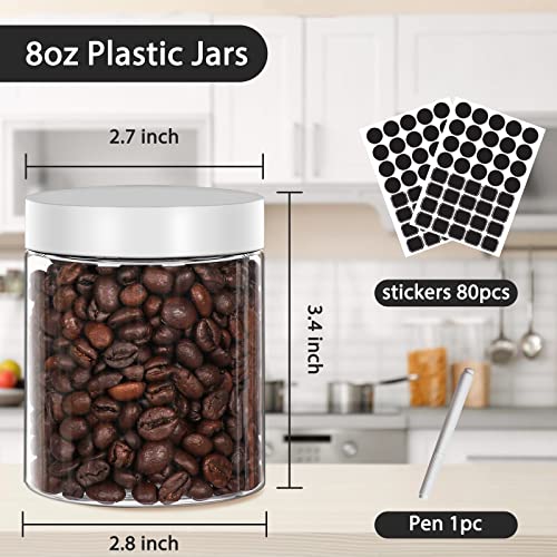 8 oz Plastic Jars with White Screw Lid - Refillable Food Storage Set, 36 Pack