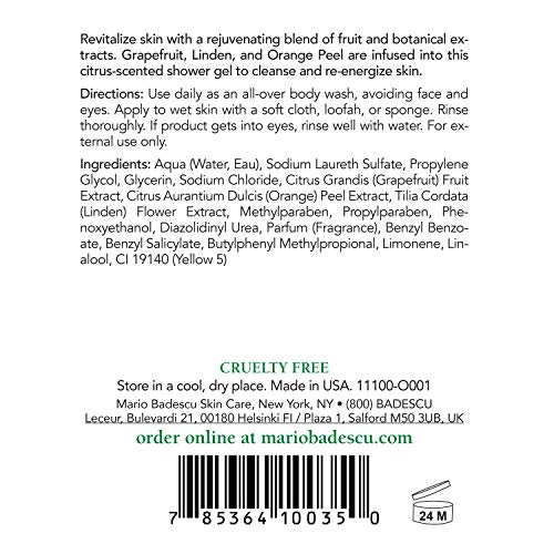 Mario Badescu Citrus Body Cleanser - Lightweight Shower Gel Soap with Grapefruit and Orange Peel Extracts - Fresh and Moisturizing Body Wash for Men and Women