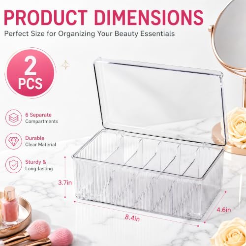 Acshio Lash Extension Organizer with 6 Compartments - Clear Plastic Storage Box for Beauty Supplies