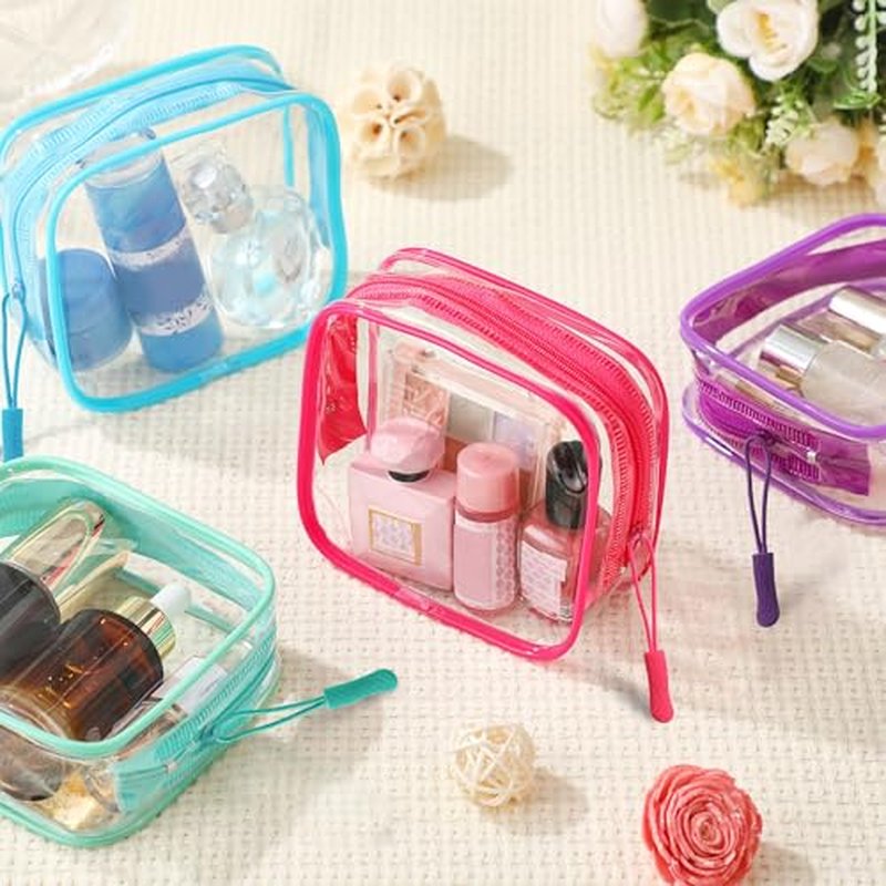 12 Pcs Vivid Color Clear Cosmetic Makeup Bags Bulk with Zipper Tsa Approved Toiletry Bag for Travel Transparent PVC Waterproof Carry Pouches Organizer Case for Men Women