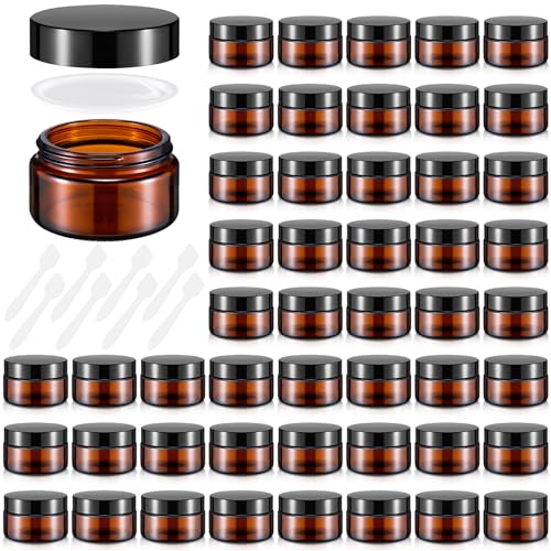 Honeydak 48 Pack Amber Glass Cosmetic Jars with Lids - 0.7 oz Small Sample Containers