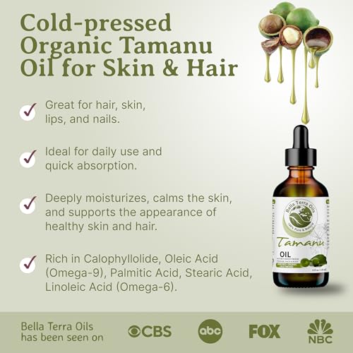 Bella Terra Oils - Organic Tamanu Oil 16 oz - Harness the Power of Nature, Infused with Stearic Acid & Calophyllolide, Perfect Choice for Luxurious Skin Nourishment