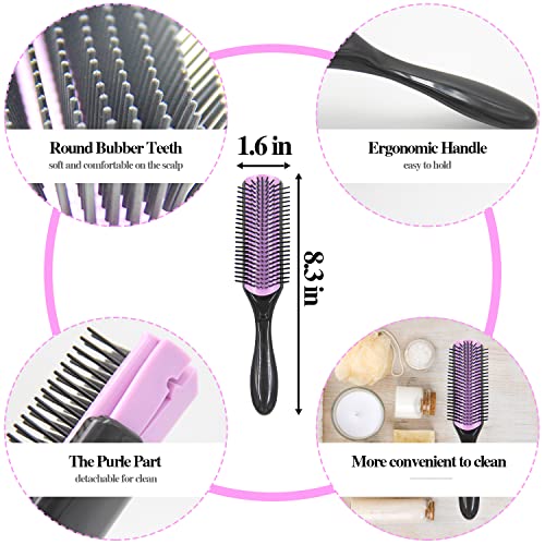Purple 10-Piece Natural Hair Detangling Brush Set with Sleep Bonnet & Accessories