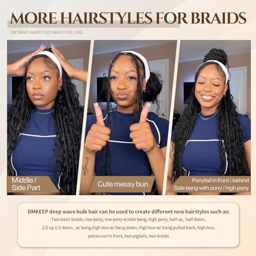 DMKEEP Natural Black Loose Wave Human Braiding Hair 20 Inch - Bundles for Boho Braids