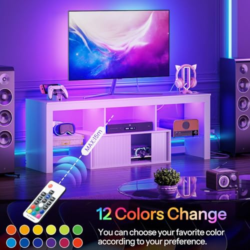 LED TV Stand for 60 Inch TVs, White Entertainment Center with LED Lights