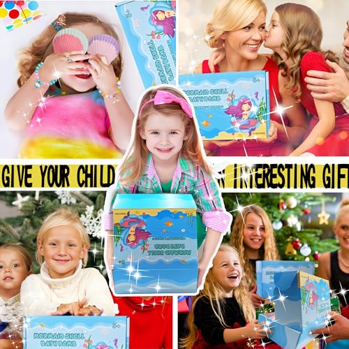 Kids Mermaid Bath Bombs Set with Surprise Jewelry - 6 Pcs Natural Fizzy Princess Fun