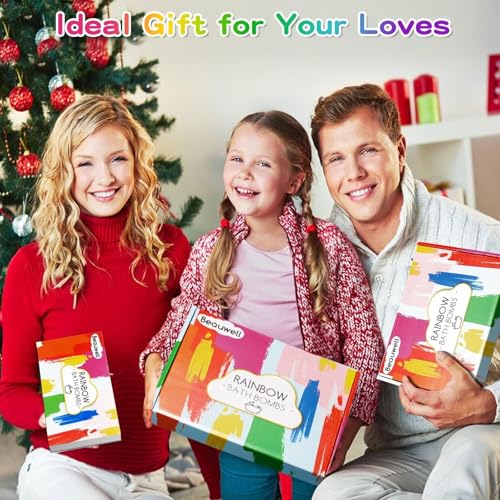 Kids Rainbow Bath Bombs Set - Handmade 8 Pcs with Blueberry, Passion Fruit, Peach, Pineapple Variants