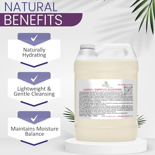 Capryl Glucoside Liquid Surfactant - Natural Plant-Derived for Shower Gels & Face Cleansers - 128 oz Pack of 1