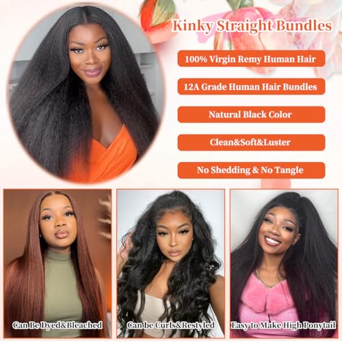 12 Inch Kinky Straight Hair Bundles - Yaki Human Hair Extensions #1B-KS
