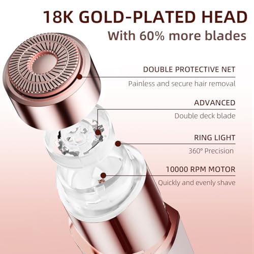 Facial Hair Removal for Women, Electric Rechargeable Painless Hair Remover for Face, Upper Lips, Chin, Peach Fuzz, with LED Light