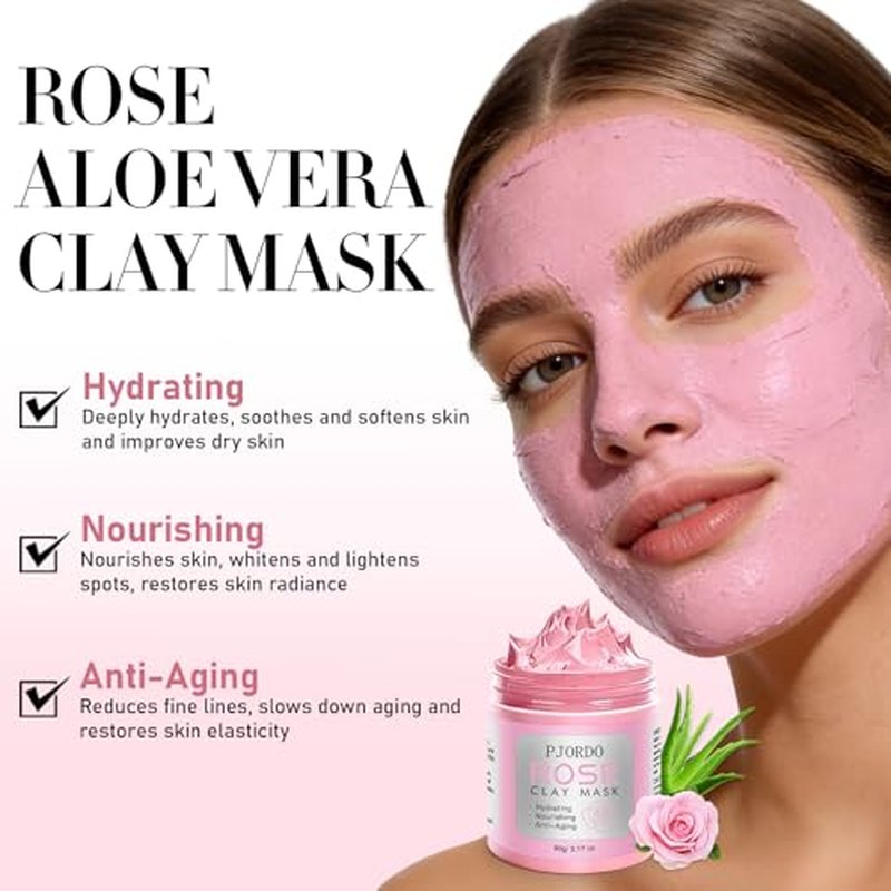 4 Pcs Clay Mask for Face(360g in total), Turmeric Vitamin C, Dead Sea Mud, Green Tea, Avocado, Rose, Facial Clay Mask Set, Face Mask Skin Care, Facial Skin Care Gifts Set for Her, 3.17 Oz Each