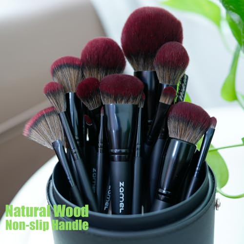 Makeup Brush Set with Holder - 29Pcs Matte Black Vegan Brushes for Face & Eyes, Professional Cosmetic Kit with Large Storage Case