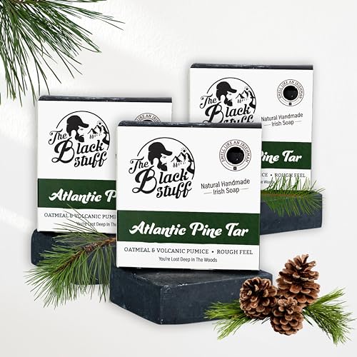 The Black Stuff All Natural Pine Tar Bar Soap 3-Pack for Men - Handmade Cold Process, Organic Ingredients, Essential Oils