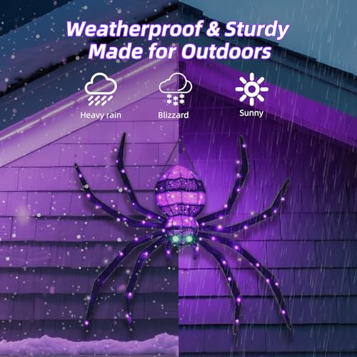 HOYECHI 4.2ft Purple Hanging Spider Halloween Decor with 90 LED Lights