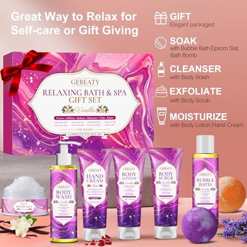 Spa Bath Sets for Women Gift,Stress Relief & Relaxing Body Wash Bath Set,Vanilla Home Spa Basket Gifts Set for Woman Mom Wife Her Sister,Unique Self Care Womens Gift ,Birthday Valentines Gifts Women