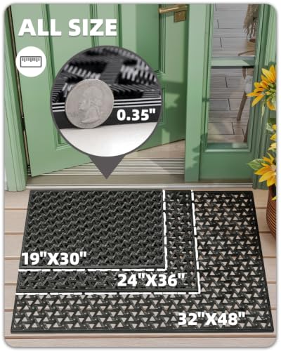 Outdoor Door Mat Black 32x48 Inch with Drainage - Heavy Duty & Non-Slip