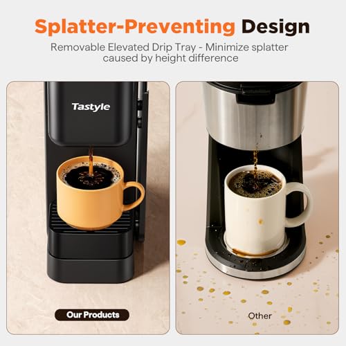 Tastyle Black Hot & Iced Coffee Maker with Magnetic K-Pod Holder - Compact, Fast Brewing, Fits 7.3" Mug