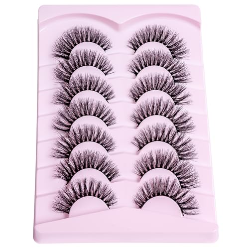 Cat Eye Lashes Wispy Fluffy, 8D Faux Mink 12-18MM (7 Pairs) - Dramatic Volume, Waterproof Lightweight, Daily & Party Wear, Reusable (B Curl)