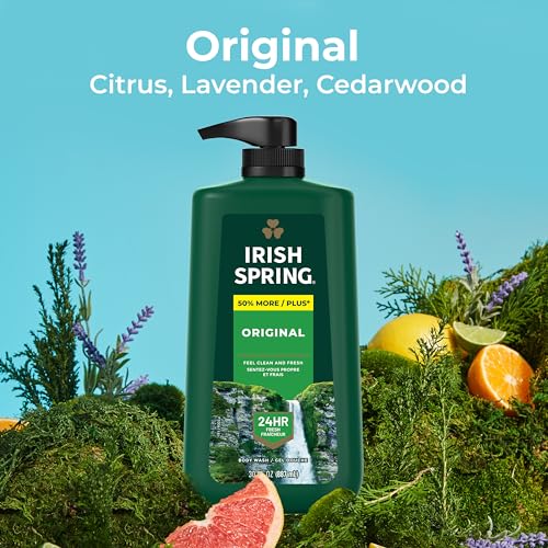 Irish Spring Bar Soap for Men Original Clean 3 Count Pack of 8 and Body Wash Pump Original Clean 30 Oz