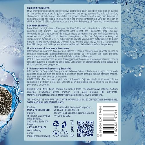 Milva Volumizing Hair Thickening Shampoo 16.9 Fl Oz - Natural Quinine Extract, Strengthens & Adds Fullness (Pack of 1)