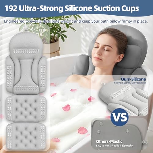Full Body Bath Pillow with Non-Slip Suction Cups - Ergonomic Tub Support