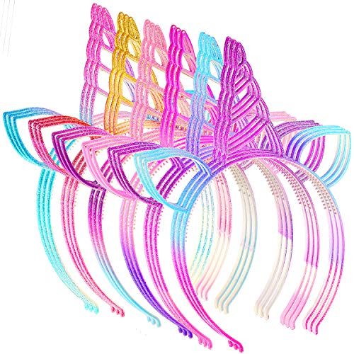 Unicorn Horn Headbands Set - 18 Glittery Party Hair Accessories for Girls & Adults