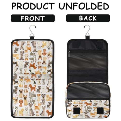 Bardic Hanging Toiletry Bag for Women Cute Dogs Travel Makeup Bag Cosmetic Organizer for Gilrs Waterproof Hygiene Bag Shower Wash Bags with Hanging Hook for Bathroom Beach Gym