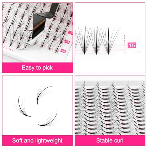 TDANCE Premade Fans Eyelash Extensions 320 Fans Pre Made Fans Lash Extensions Middle Stem Heat Bonded Premade Lash Fans Volume Lash Extensions(320-WISPY-7D-0.05-C-8-15mm)