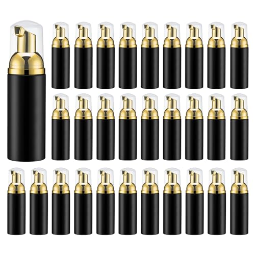 Gold and Black Travel Foam Pump Bottle Set 2oz 30 Pack - Leakproof Reusable Dispensers