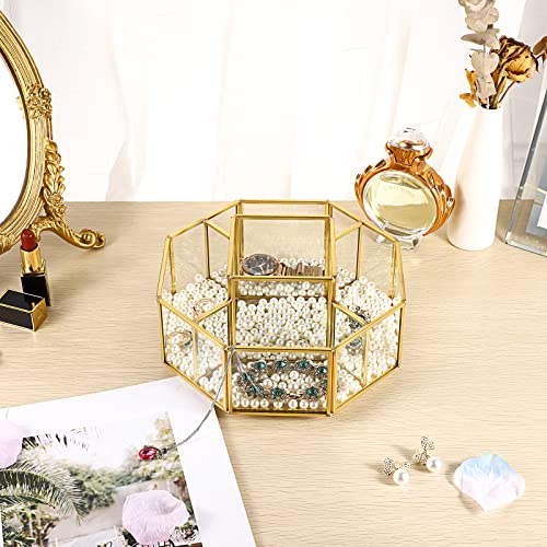 Hipiwe Octagon 360° Rotating Glass Makeup Organizer with 5 Slots - Gold Frame