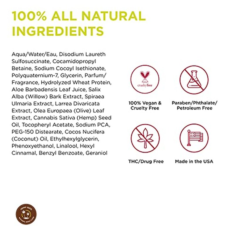 Hemp Seed Hair Care Shampoo - 8 oz - Moisturizes Hair, Cleans & Soothes Scalp - Sulfate-Free Formula with Hemp Seed Oil & Coconut Oil - Vegan, Cruelty Free