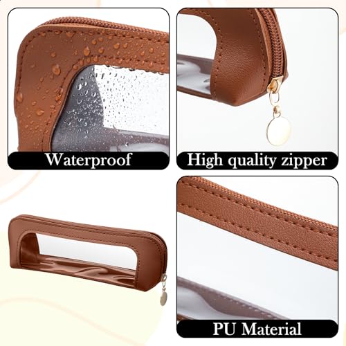 Sadnyy 6 Pcs Portable Makeup Brush Bag Small Makeup Brush Case Valentine's Day Gifts PU Leather Small Clear Pouch Travel Cosmetic Bag Waterproof Pouch for Women Bridesmaids Wedding Anniversary