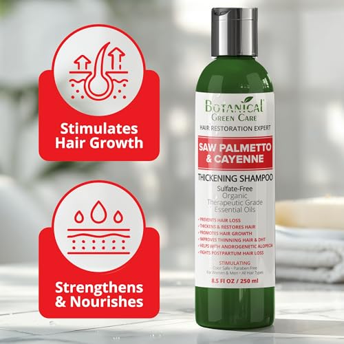 Botanical Green Care Saw Palmetto & Cayenne Thickening Shampoo 8.5 Fl Oz - Sulfate Free for Thinning Hair