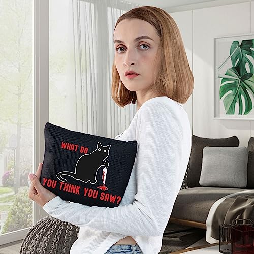 WZMPA Murderous Cat With Knife Cosmetic Bag Murderous Cat Fans Gift What Do You Think You Saw Cat Makeup Bag Murderous Cat Merchandise (THINK YOU SAW)