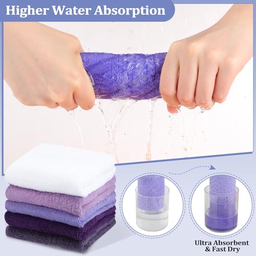 Purple Series 15-Pack Cotton Washcloths - Soft, Absorbent Face & Body Towels