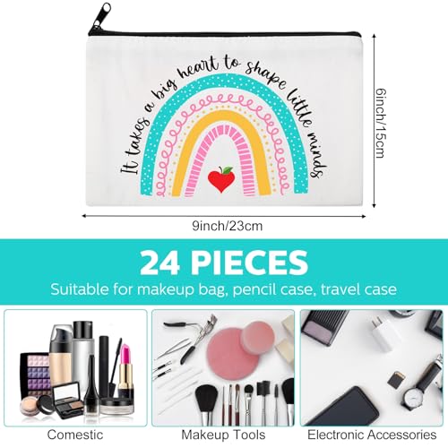 24 Pcs Christmas Teacher Appreciation Gifts Makeup Bag Bulk Inspirational Gift for Teachers Nurse Social Worker Caregiver Volunteer Canvas Cosmetic Bags(It takes a big heart to shape little minds)